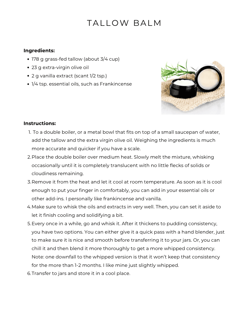 tallow balm printable recipe